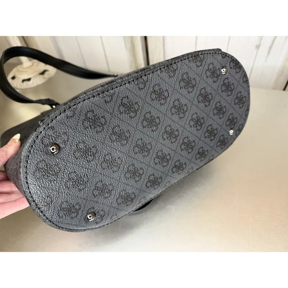 GUESS Noelle Small Gray Black Tote Bag Y2K Handbag Bag Coated Canvas